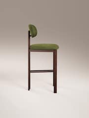 Cult Furniture Set of 2 Olive Green Walnut Arbor Velvet Kitchen Stools - Image 4 of 7