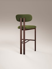 Cult Furniture Set of 2 Olive Green Walnut Arbor Velvet Kitchen Stools - Image 5 of 7
