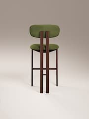 Cult Furniture Set of 2 Olive Green Walnut Arbor Velvet Kitchen Stools - Image 6 of 7