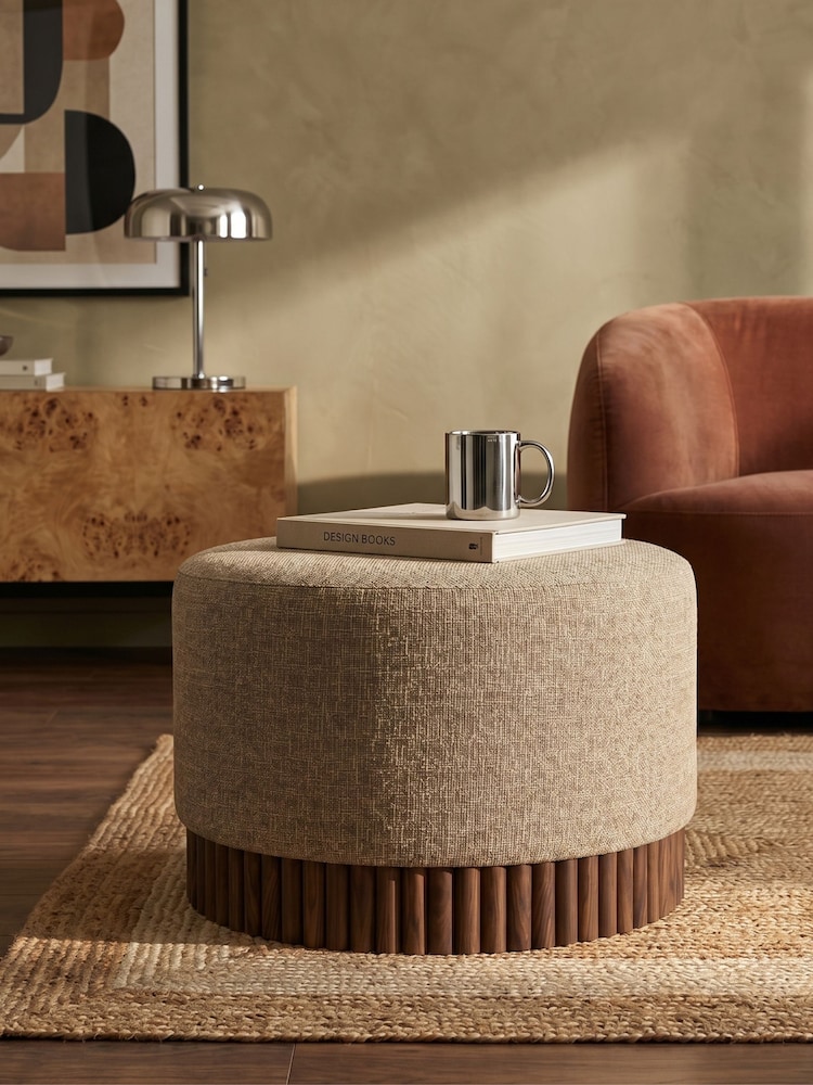 Cult Furniture Speckled Cappuccino Oberon Boucle Footstool - Image 1 of 5 Cult Furniture Speckled Cappuccino Oberon Boucle Footstool - Image 1 of 5