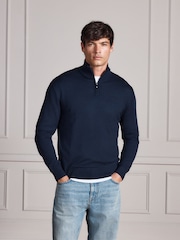 Navy Blå - Merino Wool Signature Quarter Zip Jumper - Bild 1 av 9