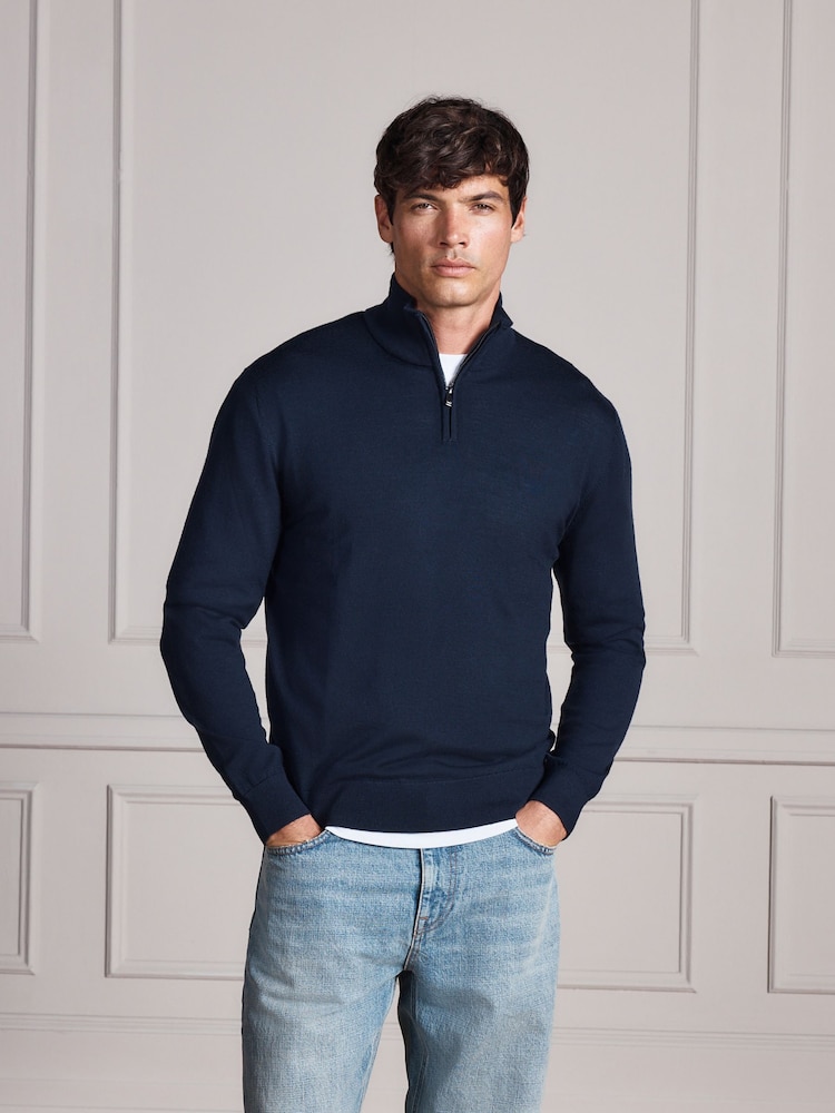 Navy Blå - Merino Wool Signature Quarter Zip Jumper - Bild 1 av 9