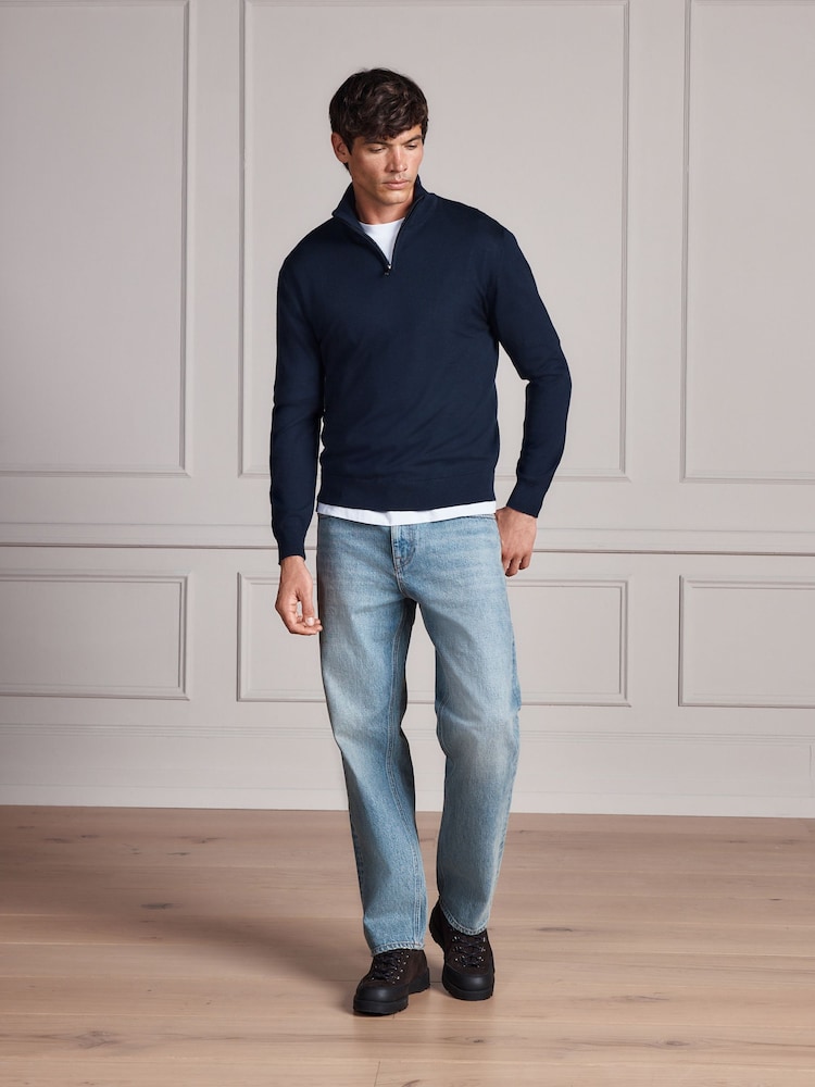 Navy Blå - Merino Wool Signature Quarter Zip Jumper - Bild 2 av 9