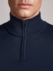 Navy Blå - Merino Wool Signature Quarter Zip Jumper - Bild 5 av 9