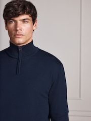 Navy Blå - Merino Wool Signature Quarter Zip Jumper - Bild 6 av 9