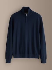 Navy Blå - Merino Wool Signature Quarter Zip Jumper - Bild 7 av 9