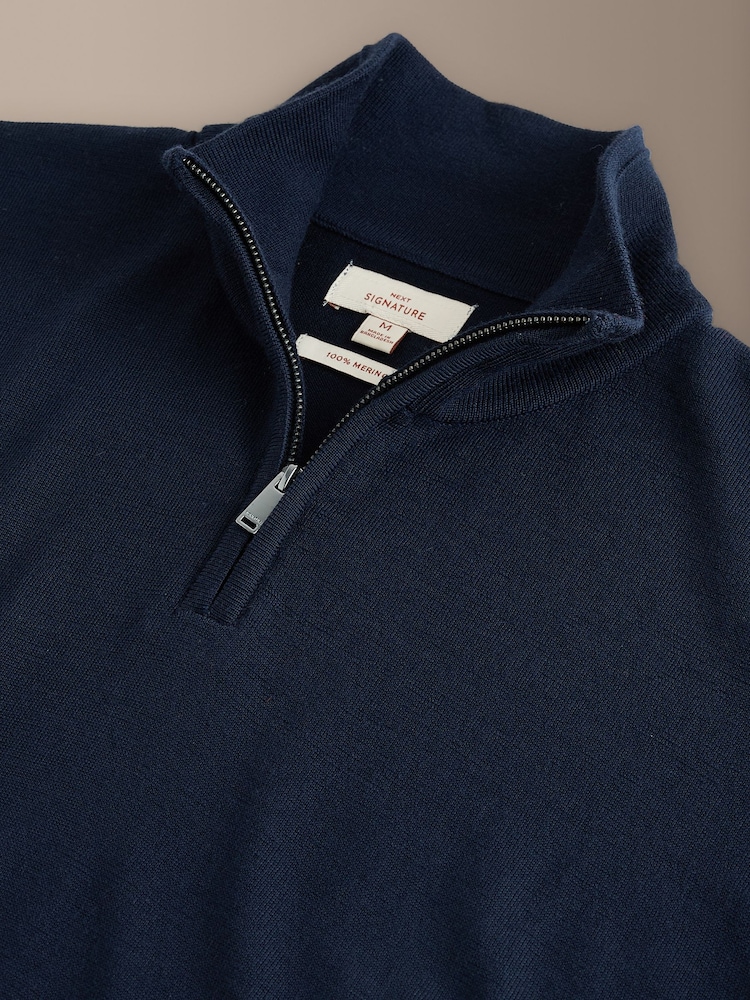 Navy Blå - Merino Wool Signature Quarter Zip Jumper - Bild 9 av 9