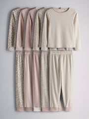 The Set 5 Pack Cotton Jersey Long Sleeve Snuggle Pyjamas Pink/Cream/Ditsy Print/Stripe - Image 1 of 13
