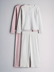 The Set 2 Pack Rib Jersey Long Sleeve Button Through Top and Wide Leg Pyjamas - Imagen 1 de 7