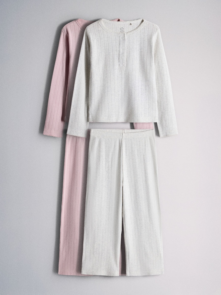 The Set 2 Pack Rib Jersey Long Sleeve Button Through Top and Wide Leg Pyjamas - Imagen 1 de 7 The Set 2 Pack Rib Jersey Long Sleeve Button Through Top and Wide Leg Pyjamas - Imagen 1 de 7