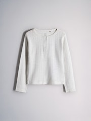 The Set 2 Pack Rib Jersey Long Sleeve Button Through Top and Wide Leg Pyjamas - Imagen 3 de 7