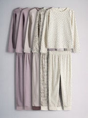 The Set 5 Pack Cotton Jersey Long Sleeve Snuggle Pyjamas Purple/Lilac/Cream/Ditsy Print/Stripe - Image 1 of 13
