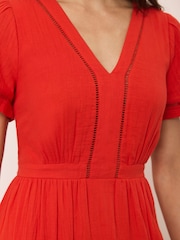 Mint Velvet Red Cotton Short Sleeve Midi Dress - Image 6 of 8