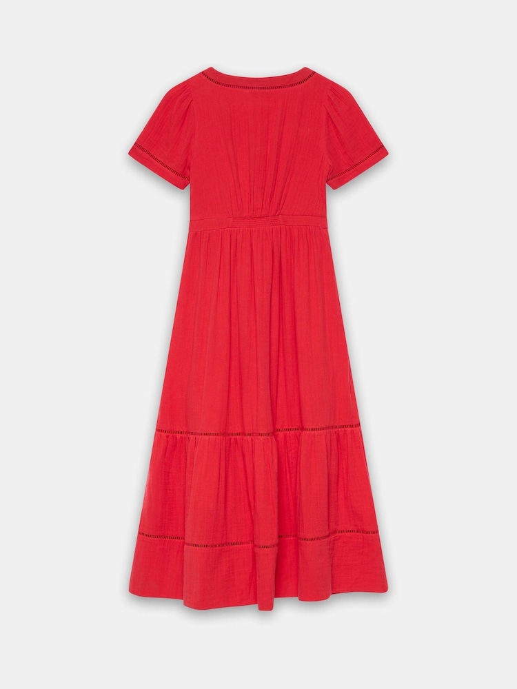 Mint Velvet Red Cotton Short Sleeve Midi Dress - Image 8 of 8 Mint Velvet Red Cotton Short Sleeve Midi Dress - Image 8 of 8