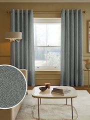 Teal Blue Herringbone Made to Measure Curtains - Image 1 of 9