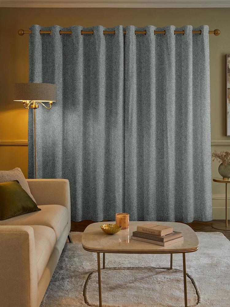 Teal Blue Herringbone Made to Measure Curtains - Image 2 of 9