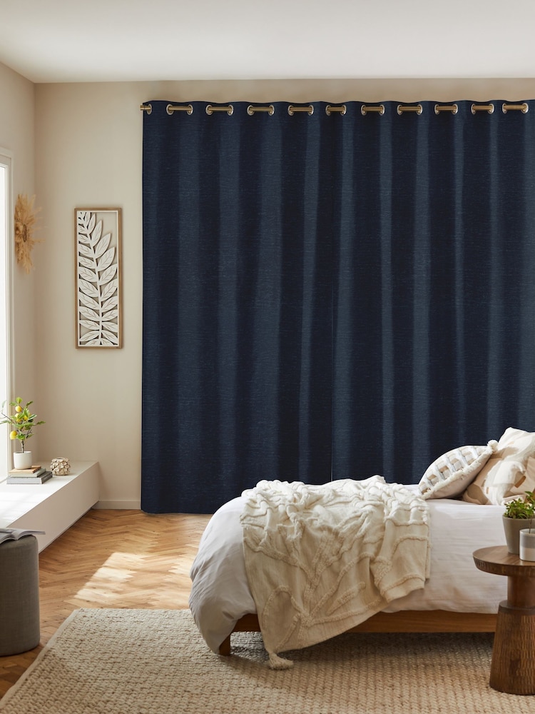 Navy Blue Soft Touch Chenille Made to Measure Curtains - Image 2 of 9