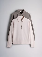 The Set 2 Pack Soft Knit Long Sleeve Polo Jumpers Mink Brown/Light Pink - Image 1 of 5
