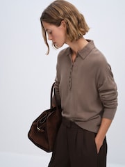 The Set 2 Pack Soft Knit Long Sleeve Polo Jumpers Mink Brown/Light Pink - Image 6 of 12