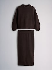 The Set Wool Blend Skirt Co-Ord Set Chocolate Plum/Red - Image 1 of 5