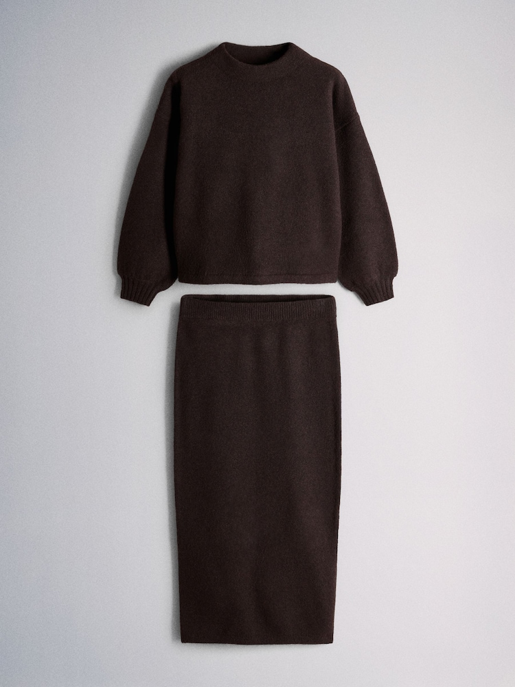 The Set Wool Blend Skirt Co-Ord Set Chocolate Plum/Red - Image 1 of 5 The Set Wool Blend Skirt Co-Ord Set Chocolate Plum/Red - Image 1 of 5