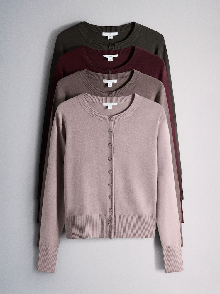 The Set 4 Pack Fine Knit Button Through Cardigans Raven/Grey Sparrow/Purple Quail/Mauve Red - Image 1 of 7