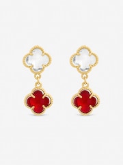 Jon Richard Red Crystal Clover Drop Earrings - Image 1 of 1