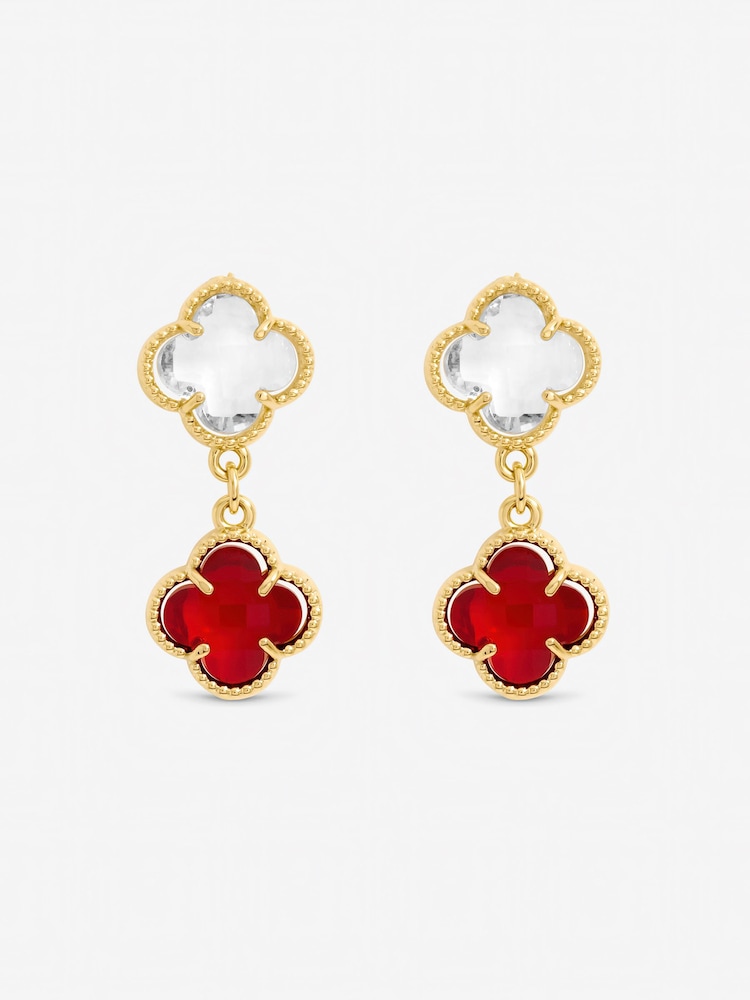 Jon Richard Red Crystal Clover Drop Earrings - Image 1 of 1 Jon Richard Red Crystal Clover Drop Earrings - Image 1 of 1