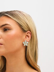 Jon Richard Blue Gold Tone Enamel Flower Clip Earrings - Image 2 of 3