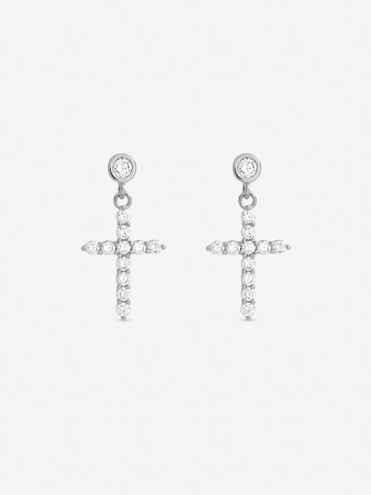 Silber - Jon Richard Tone Zirkonia Kreuz Ohrringe - Bild 1 von 1