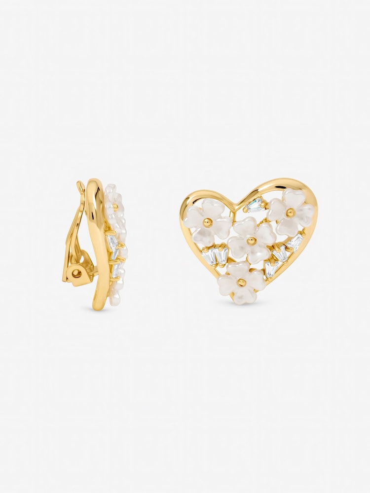 Jon Richard Floral Encrusted Heart Clip Earrings - 圖片 1/3