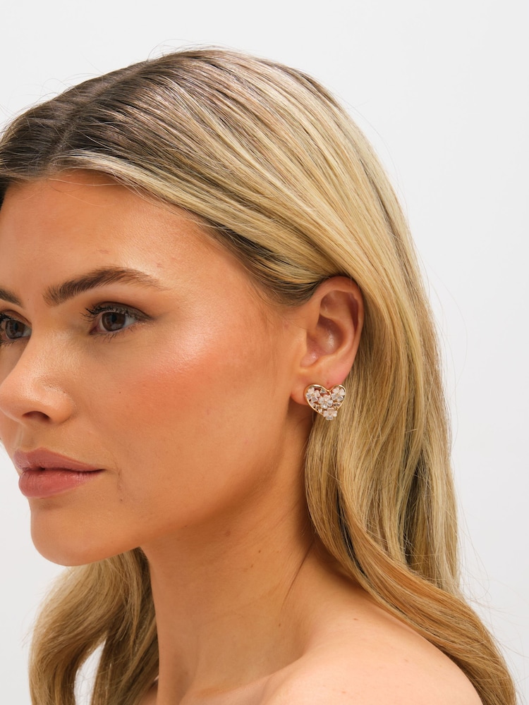 Jon Richard Floral Encrusted Heart Clip Earrings - 圖片 2/3