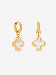 Jon Richard Waterproof Mother of Pearl Clover Huggie Earrings - Imagen 3 de 3