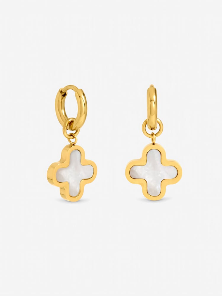 Jon Richard Waterproof Mother of Pearl Clover Huggie Earrings - Imagen 3 de 3