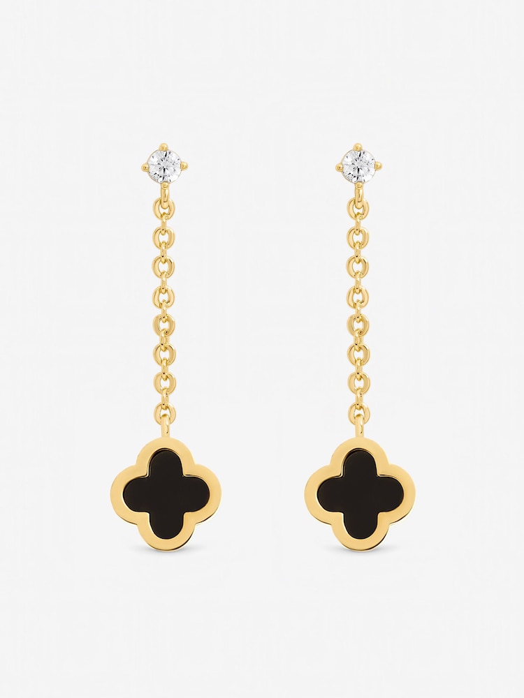 Jon Richard Jet Black Mother of Pearl Clover Chain Drop Earrings - Image 1 of 1 Jon Richard Jet Black Mother of Pearl Clover Chain Drop Earrings - Image 1 of 1