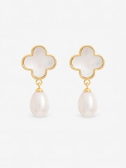 Jon Richard Cream Mother of Pearl Clover and Pearl Drop Earrings - Image 1 of 1