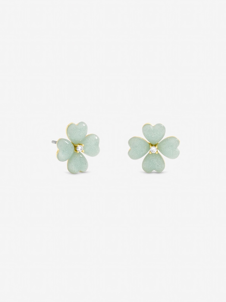 Mint Green Gold Tone - Jon Richard Mother of Pearl Flower Stud Earrings - Imagen 1 de 3
