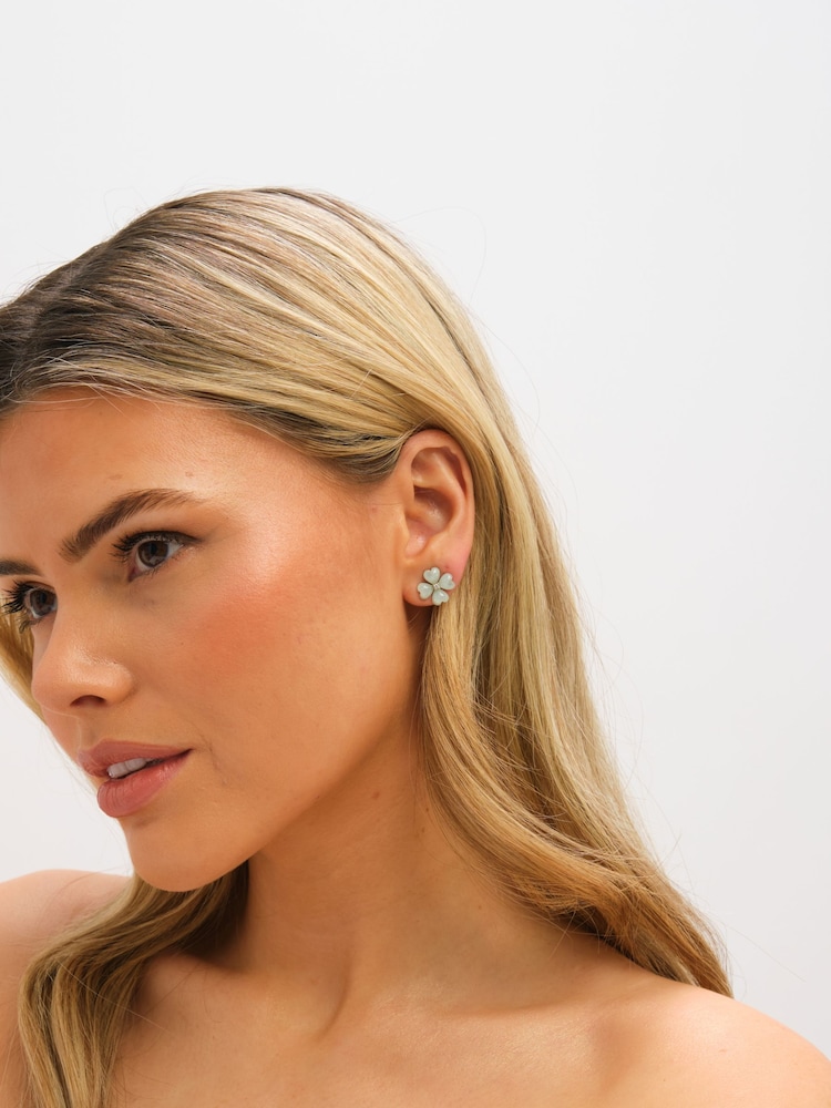 Mint Green Gold Tone - Jon Richard Mother of Pearl Flower Stud Earrings - Imagen 2 de 3