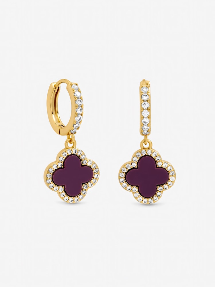 Jon Richard Purple Clover Huggie Earrings - Image 1 of 1