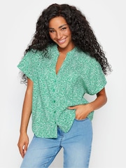 M&Co Green Petite Button Through Short Sleeve Shirt - Image 1 of 4