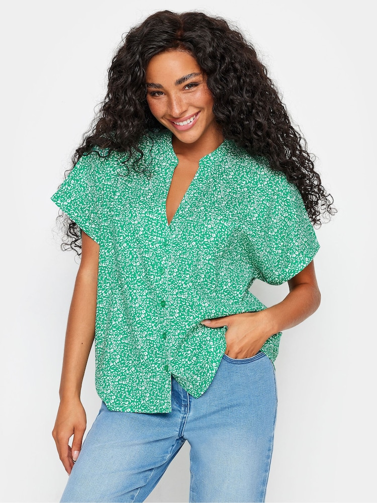 M&Co Green Petite Button Through Short Sleeve Shirt - Image 1 of 4