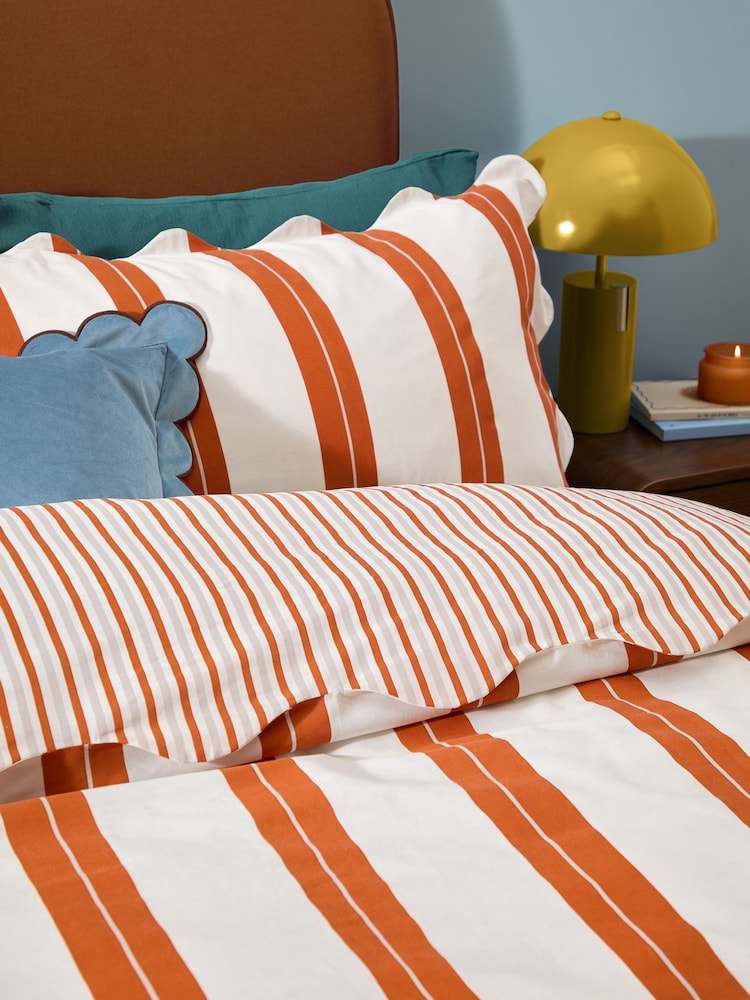 Furn Caramel Scalloped Stripe Reversible Duvet Cover and Pillowcase Set - Image 1 of 3