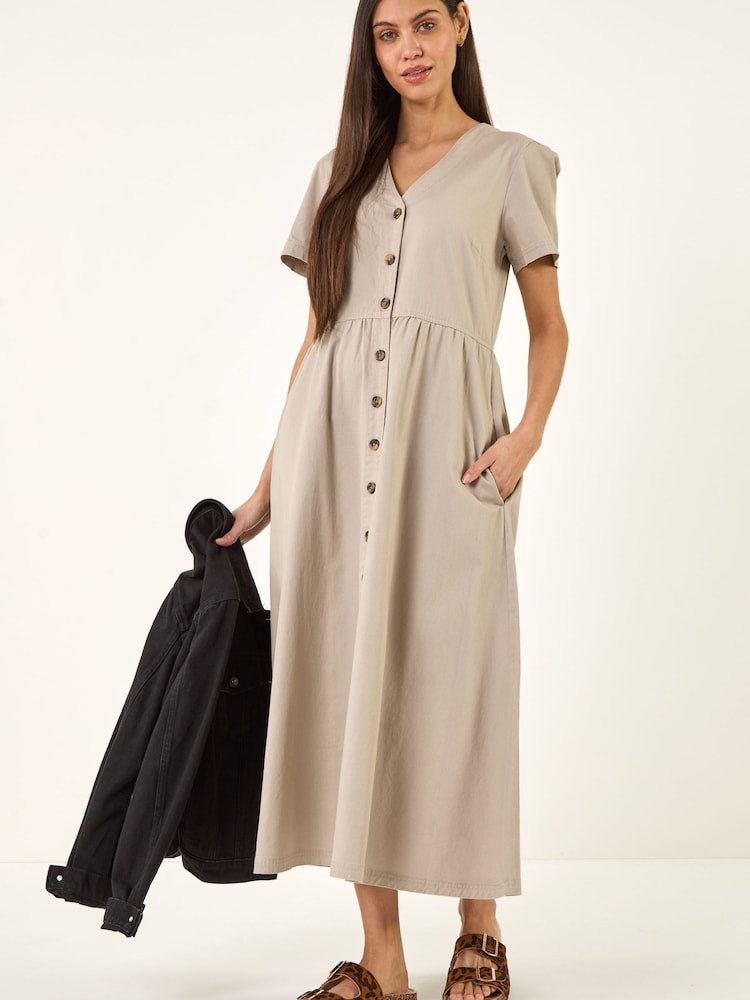 Roman Natural Denim Button Through Midi Dress - Image 2 of 5 Roman Natural Denim Button Through Midi Dress - Image 2 of 5