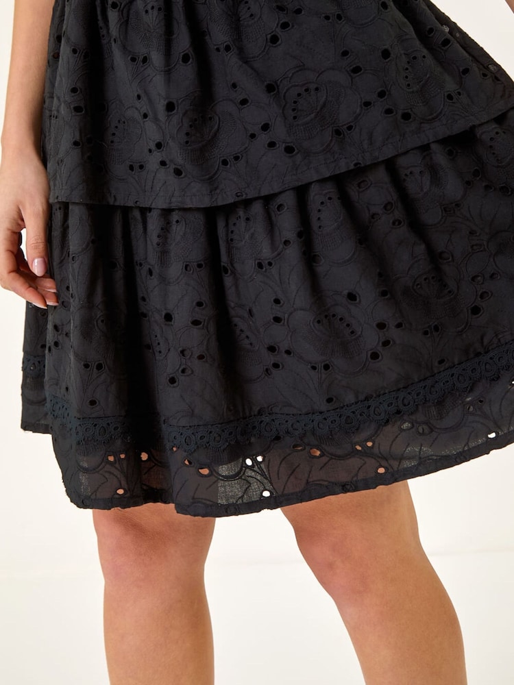 Roman Black Tiered Broderie Dress - Image 5 of 5 Roman Black Tiered Broderie Dress - Image 5 of 5