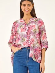 Roman Purple Floral Print V-Neck Blouse - Image 2 of 5