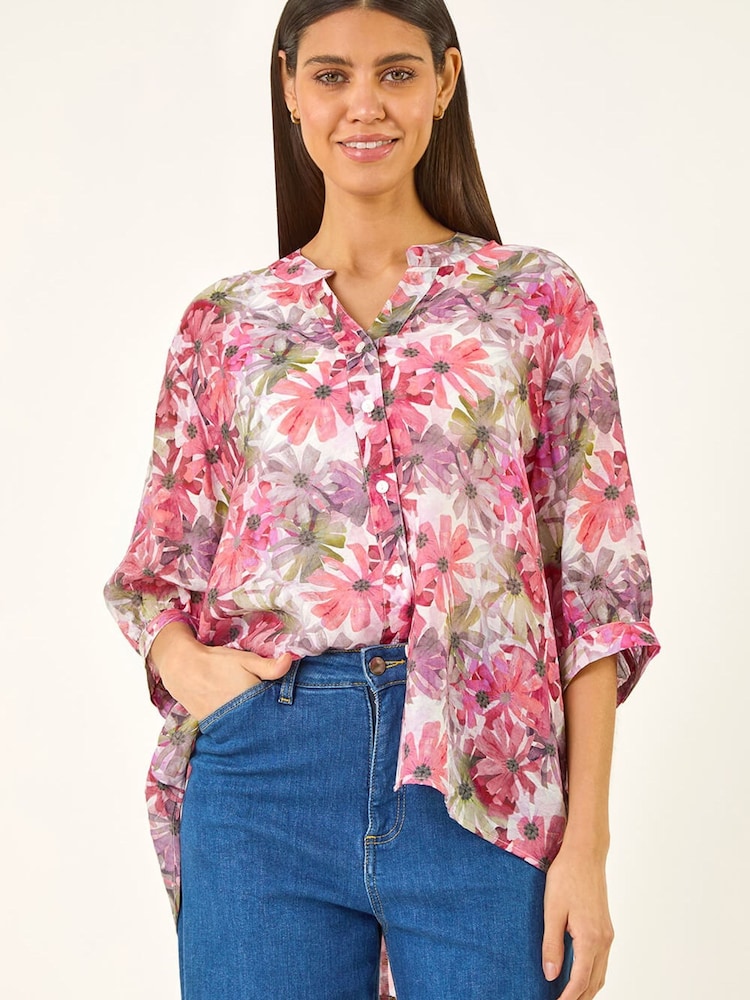 Roman Purple Floral Print V-Neck Blouse - Image 2 of 5