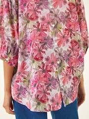 Roman Purple Floral Print V-Neck Blouse - Image 6 of 6