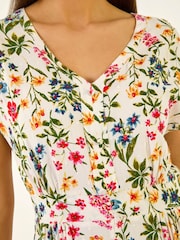 Roman White Floral Print Textured Midi Dress - Image 5 of 5