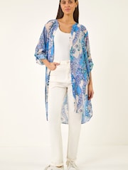 Roman Blue Paisley Print Longline Blouse - Image 1 of 5