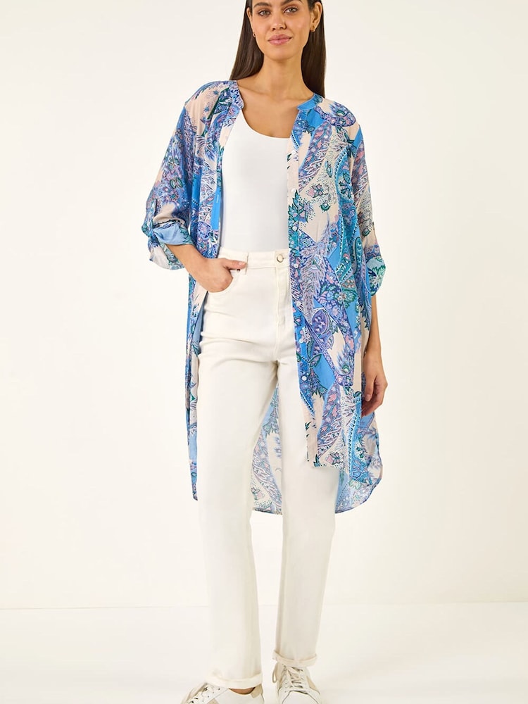 Roman Blue Paisley Print Longline Blouse - Image 1 of 5